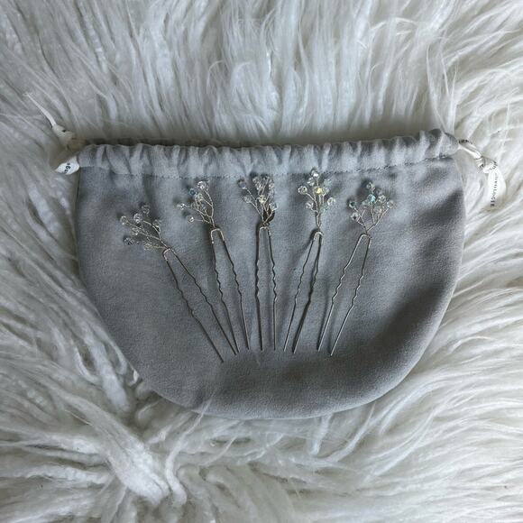 BHLDN ANTHROPOLOGIE BRIDAL CRYSTAL BEADED TWIGS HAIR PINS SET OF 5 - Picture 2 of 4